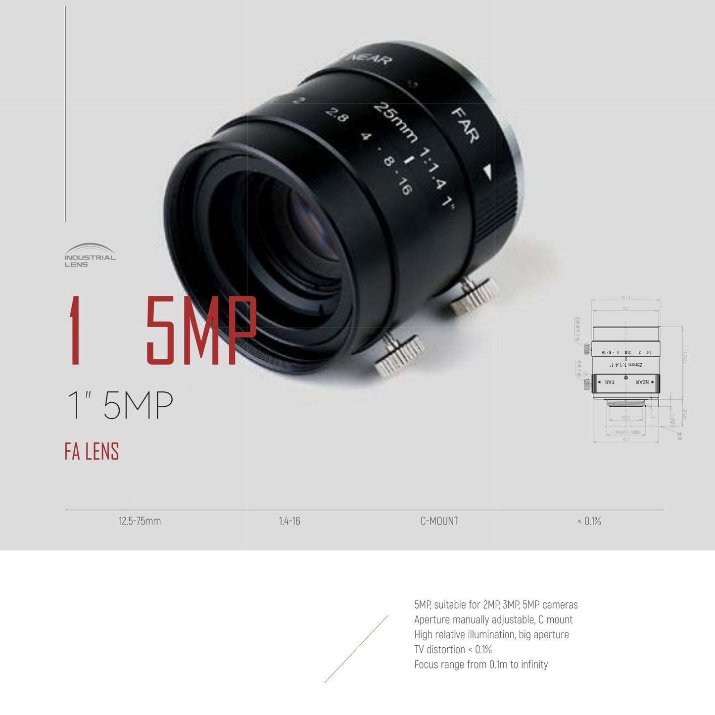 Industrial 1" 5MP Lens