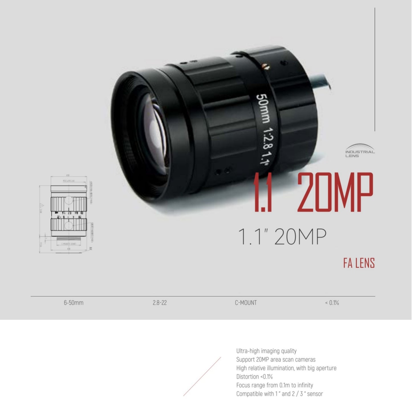 Industrial 1.1" 20MP Lens