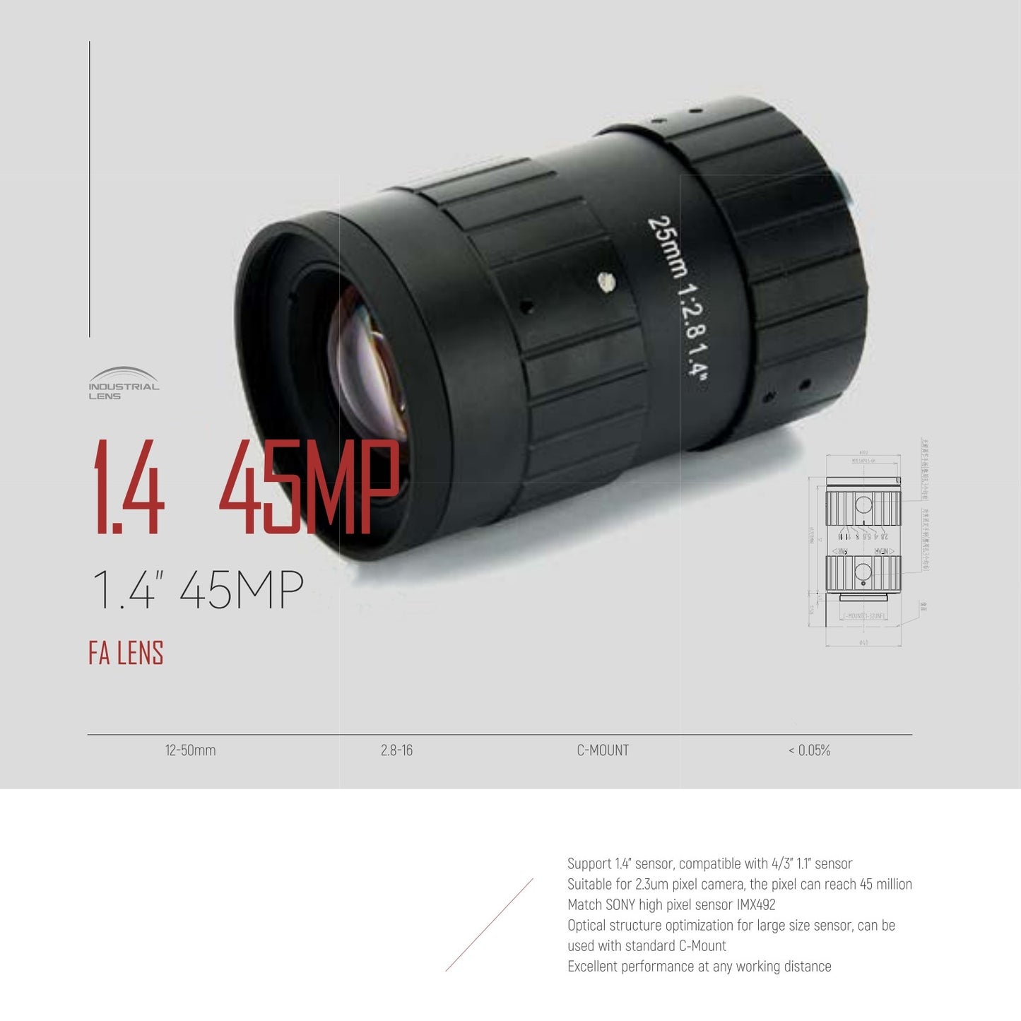 Industrial 1.4" 45MP Lens