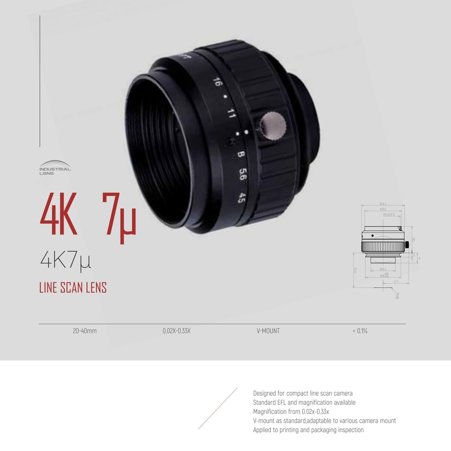 Industrial Line Scan 4K 7µ Lens