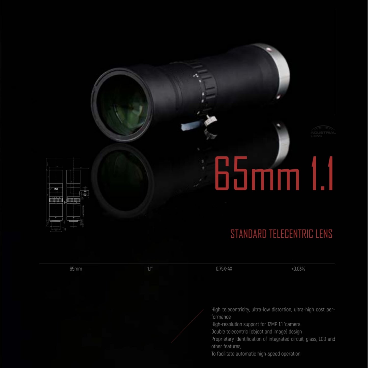 65mm 1.1" Standard Telecentric Lens