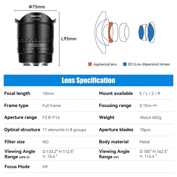 10mm f/2.8 Mark II Ultra Wide-angle Full-frame Fisheye Lens for E/L/R/Z
