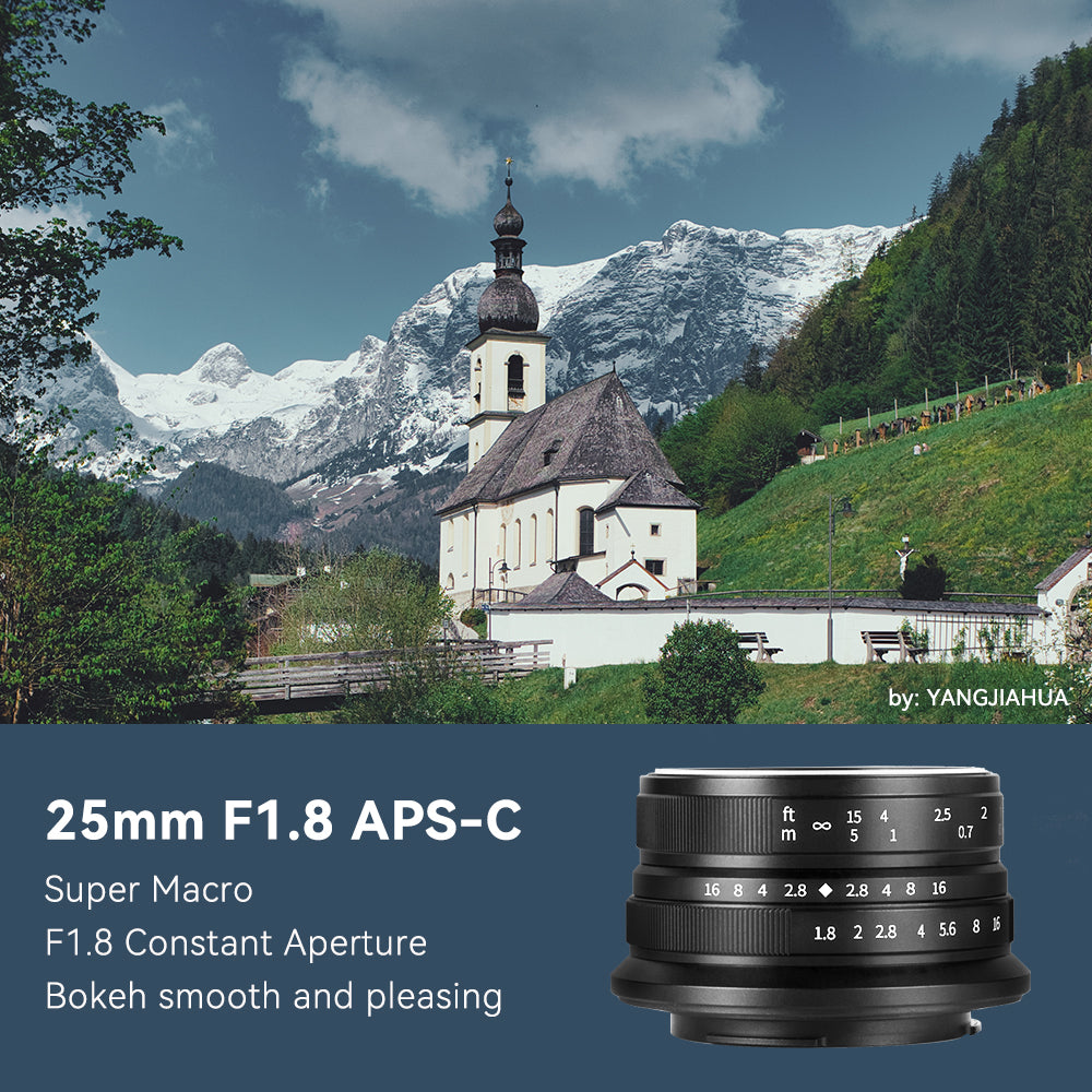 Manual Focus 25mm f/1.8 APS-C Lens for E/X/Z/M43-mount