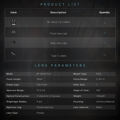 AF 10mm F2.5 Full-frame Lens for E